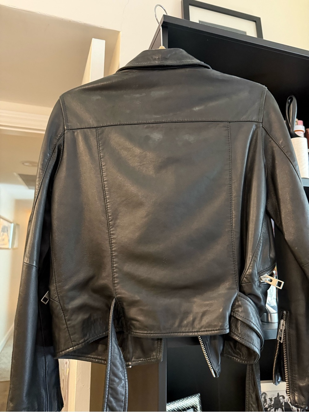 All Saints Classic Black Leather Moto Jacket Size 6 - Picture 3 of 3